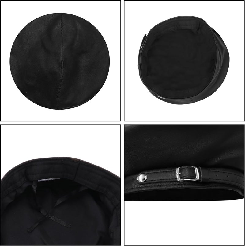 MINGSEECESS Women PU Leather French Black Beret Hat Causal Beanie Hat - Image 5